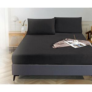 شرشف كوين مخمل ساده مطاط مع غطاء مخدة رصاصي غامق