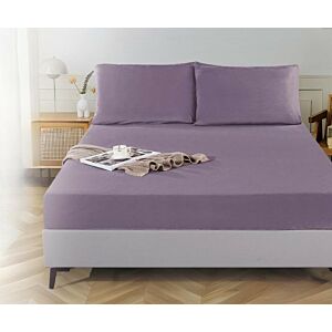 شرشف مفرد مخمل ساده مطاط مع غطاء مخدة موف فاتح