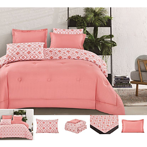طقم لحاف كينج ساده وجهين قطن بريما - 6 قطع - وردي
