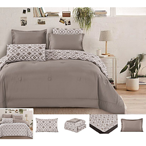 طقم لحاف كينج ساده وجهين قطن بريما - 6 قطع - رصاصي