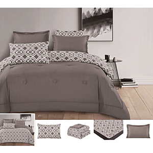 طقم لحاف كينج ساده وجهين قطن بريما - 6 قطع - رصاصي غامق