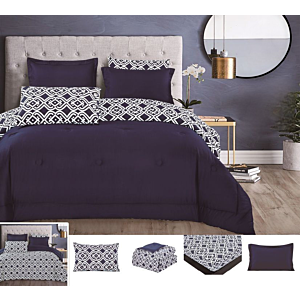 طقم لحاف كينج ساده وجهين قطن بريما - 6 قطع - كحلي