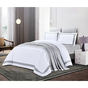 طقم لحاف كينج سادة طرف خط 7 قطع - رمادي فاتح