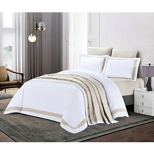 طقم لحاف كينج سادة طرف خط 7 قطع - بيج