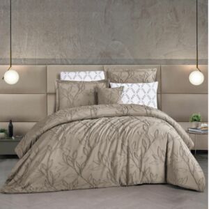 طقم لحاف كينج سادة مطرز ستريم لايف 7 قطع جانيت - بني