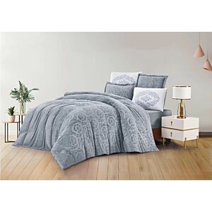 طقم لحاف كينج روزالين جاكار 6 قطع - رصاصي