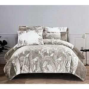 طقم لحاف مفرد ليفي مخمل مشجر 4 قطع - بني فاتح