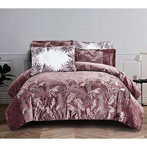 طقم لحاف مفرد ليفي مخمل مشجر 4 قطع - وردي