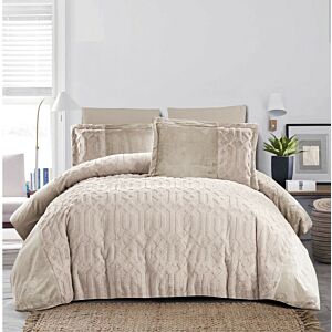 طقم لحاف كينج سوفتلي جاكار فرو 6 قطع - بيج