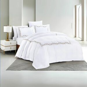 طقم لحاف كوين ستريم لايف مطرز 4 قطع - ابيض