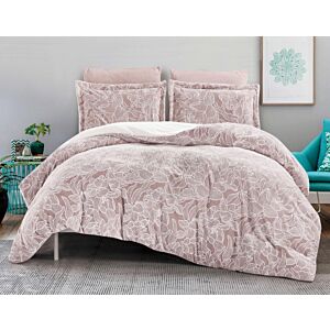 طقم لحاف كوين مخمل فرو كلاوس - 4 قطع - وردي