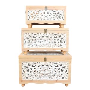 طقم صناديق خشب كارا - خشبي وابيض
