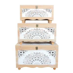 طقم صناديق خشب تارا - خشبي وابيض