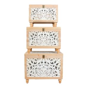 طقم صناديق خشب كينزو - بيج وابيض