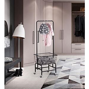 علاقة ملابس متحركة وسلة - أسود