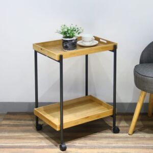 عربة خدمة دورين متحركة خشب وحديد ليلاس - خشبي وأسود