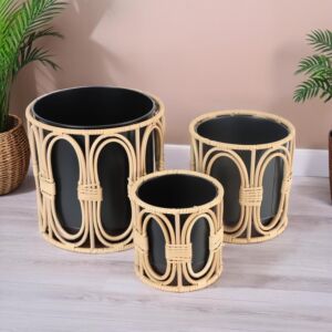 طقم سلال تنظيم خيزران متعددة الإستخدام 3 قطع دائرية مارت - بيج واسود