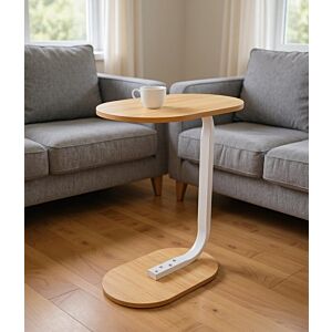 طاولة جانبية بيضاوية ايلان - خشبي وأبيض