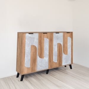 خزانة أحذية قسمين 4 أبواب خشب ماليزي - خشبي ورمادي