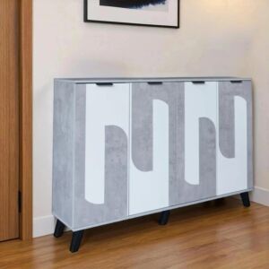 خزانة أحذية 4 أبواب خشب ماليزي إيفان - رمادي فاتح وأبيض