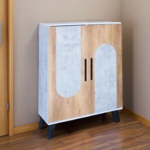 خزانة أحذية بابين خشب ماليزي أولغا - رمادي وخشبي