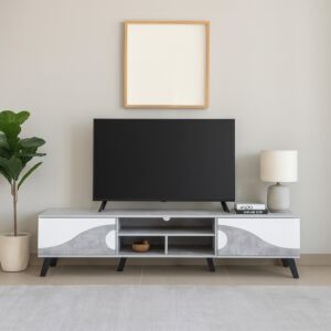 طاولة تلفزيون 180 سم - رمادي وابيض