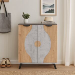 خزانة احذية بابين - رمادي وخشبي