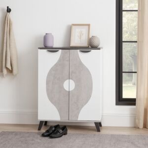 خزانة احذية بابين - رمادي وابيض