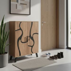 خزانة احذية بابين خشب ماليزي - بيج واسود