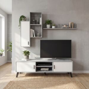 طاولة تلفزيون مورلي 4 قطع - رمادي وابيض