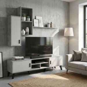 طاولة تلفزيون كوستا 4 قطع - رمادي وابيض