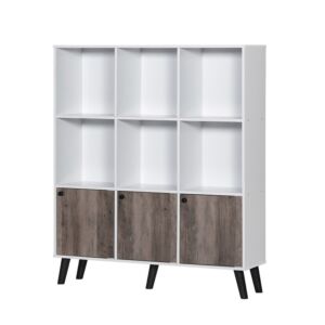 وحدة رفوف تخزين كتب خشب ماليزي دارسي أبيض وبني 