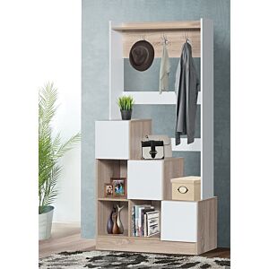 وحدة تخزين ميشيا رفوف وأدراج مع ستاند تعليق خشب  ماليزي خشبي فاتح وأبيض