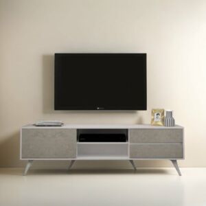 طاولة تلفزيون دايزي ابيض ورمادي