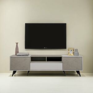 طاولة تلفزيون بيوما ابيض ورمادي فاتح