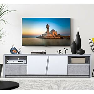 طاولة تلفزيون خشب ماليزي جيمي اللون رمادي وابيض