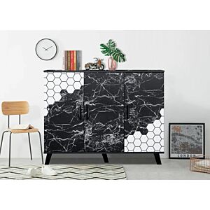 خزانة أحذية ريمان خشب ماليزي 3 أبواب - أسود رخامي وأبيض 