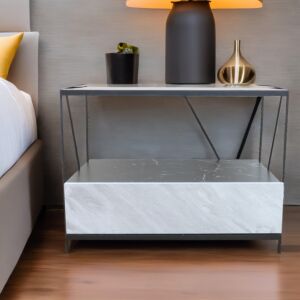 طاولة جانبية رفين ودرج أسود وأبيض