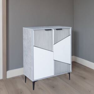 خزانة أحذية بابين خشب ماليزي روما - رمادي وأبيض