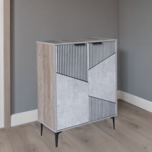 خزانة أحذية بابين خشب ماليزي روما - رمادي وخشبي