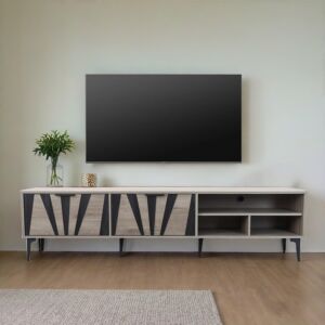 طاولة تلفزيون خشب ماليزي 180 سم فيرتال - خشبي واسود