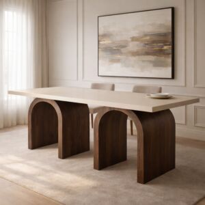 طاولة طعام من مجموعة فيكتوري - 8 اشخاص - كريمي وبني