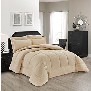 طقم لحاف فرو شتوي مفرد ونص رهام - 4 قطع - بيج