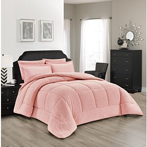 طقم لحاف فرو شتوي مزدوج رهام - 6 قطع - وردي