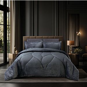 طقم لحاف شتوي سها مفرد ونص - 4 قطع - رمادي غامق