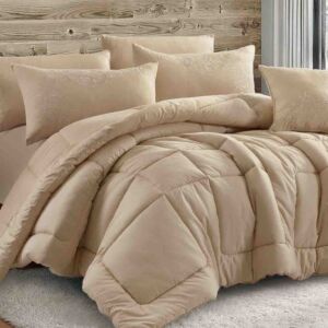 طقم لحاف مزدوج قطن صيفي إليت - 7 قطع - بيج غامق