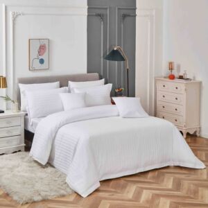 طقم لحاف فندقي نداف قطن مزدوج 250 غرزة 7 قطع - ابيض