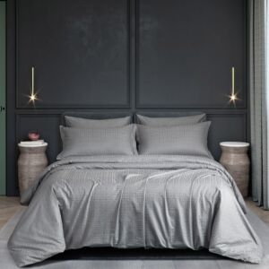 طقم لحاف فندقي نمط هندسي يوناني مزدوج قطن 500 غرزة 7 قطع - رمادي