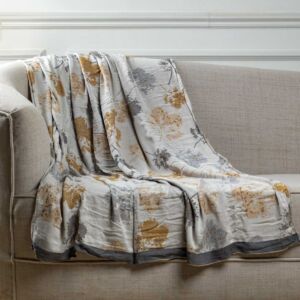 بطانية شال خفيفة بامبو - 200x150 سم - بيج ورمادي