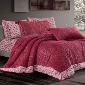 طقم لحاف مزدوج شتوي مخمل وفرو فيفيان - 6 قطع - عنابي